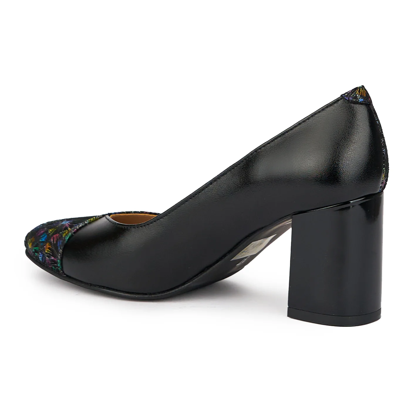 Pantofi dama din piele naturala cu model floral si toc gros 7.5 cm 15418 - Image 2