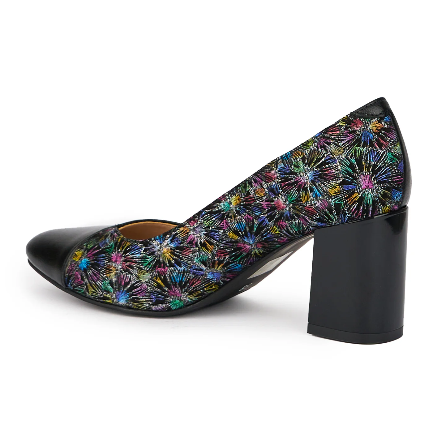 Pantofi dama din piele naturala cu model floral si toc gros 7.5 cm 15419 - Image 2