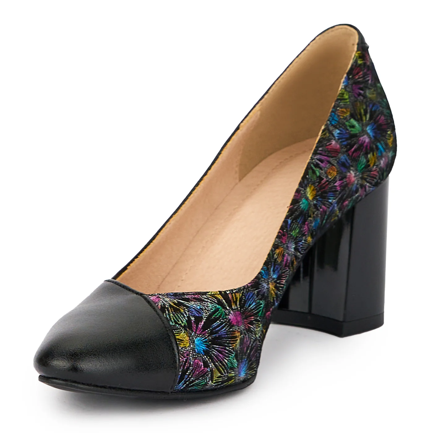 Pantofi dama din piele naturala cu model floral si toc gros 7.5 cm 15419 - Image 3