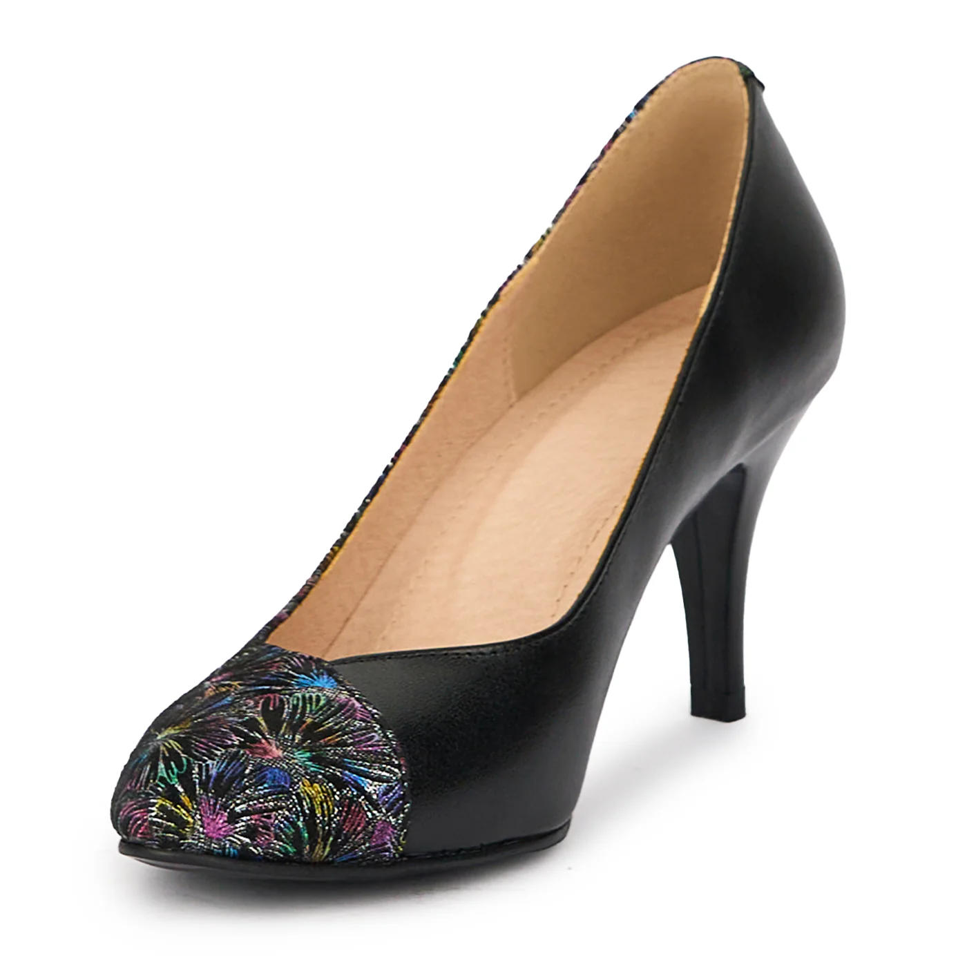 Pantofi dama din piele naturala cu model floral si toc subtire 8 cm 15416 - Image 3