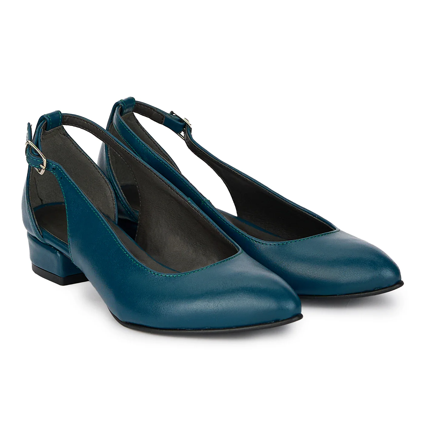 Pantofi dama din piele naturala verde albastrui cu toc mic 3 cm 17936 - Image 4