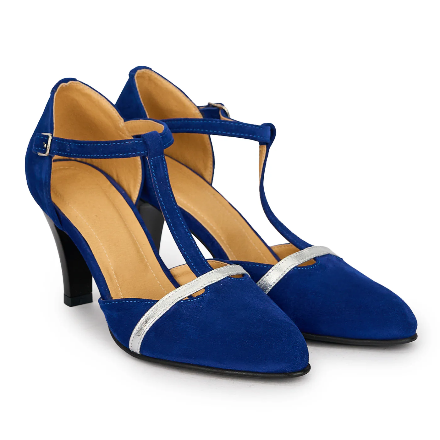 Pantofi dama din piele naturala albastra cu toc subtire 8 cm 19691 - Image 4