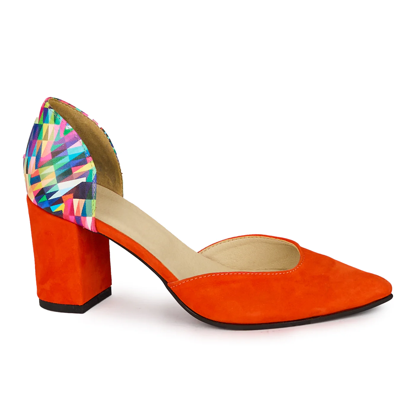 Pantofi dama din piele naturala decupati cu toc gros 7.5 cm 18321