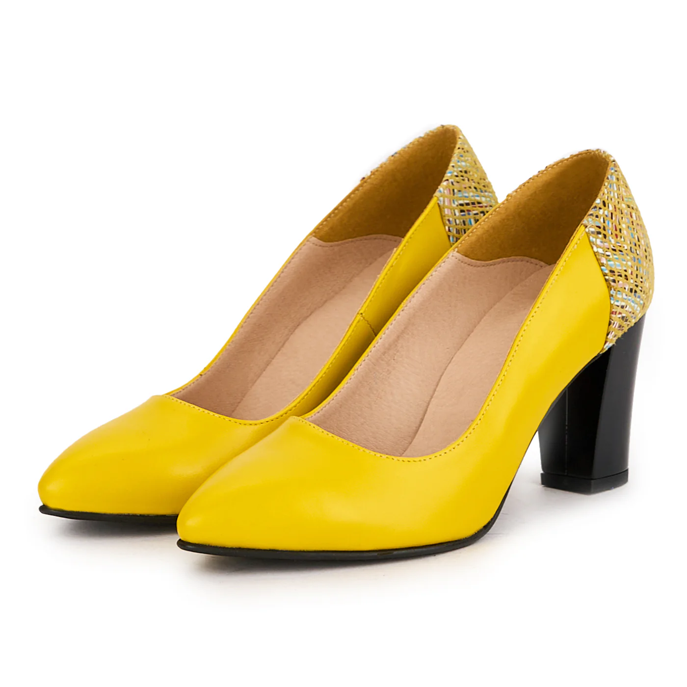 Pantofi dama din piele naturala galben cu toc gros 7.5 cm 16728 - Image 3