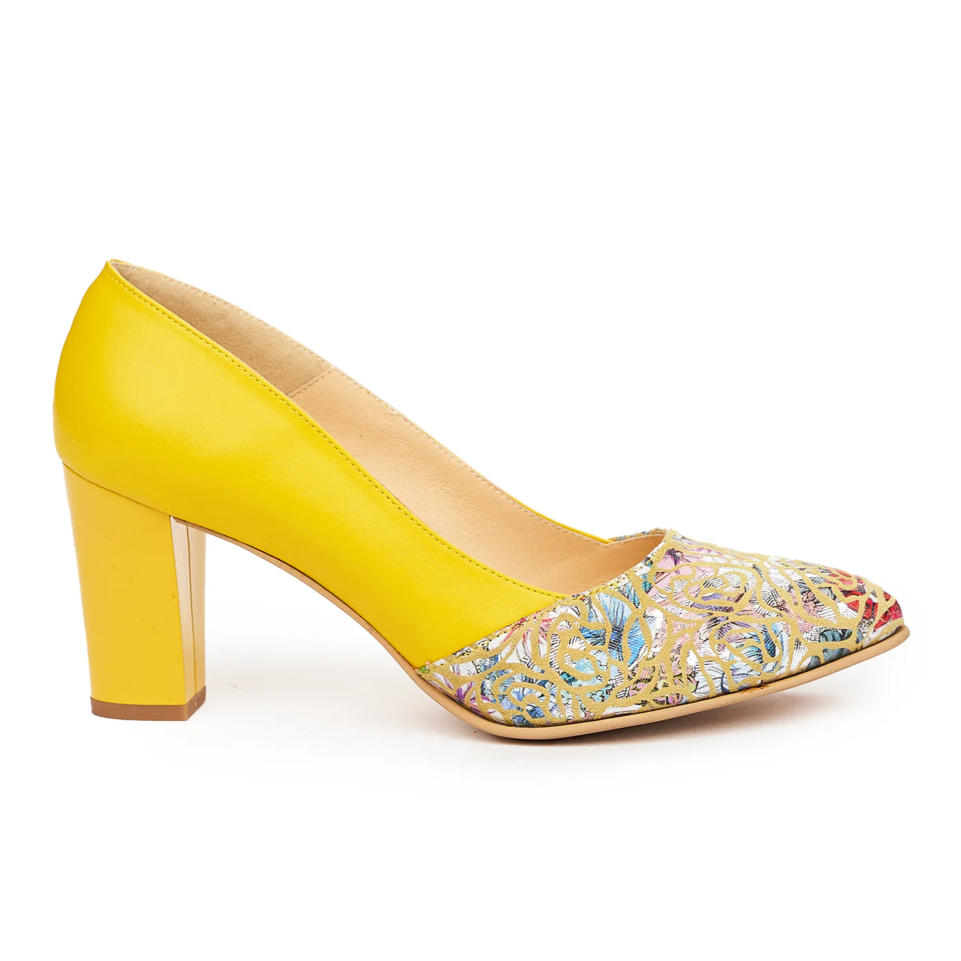 Pantofi dama din piele naturala galbena 9418