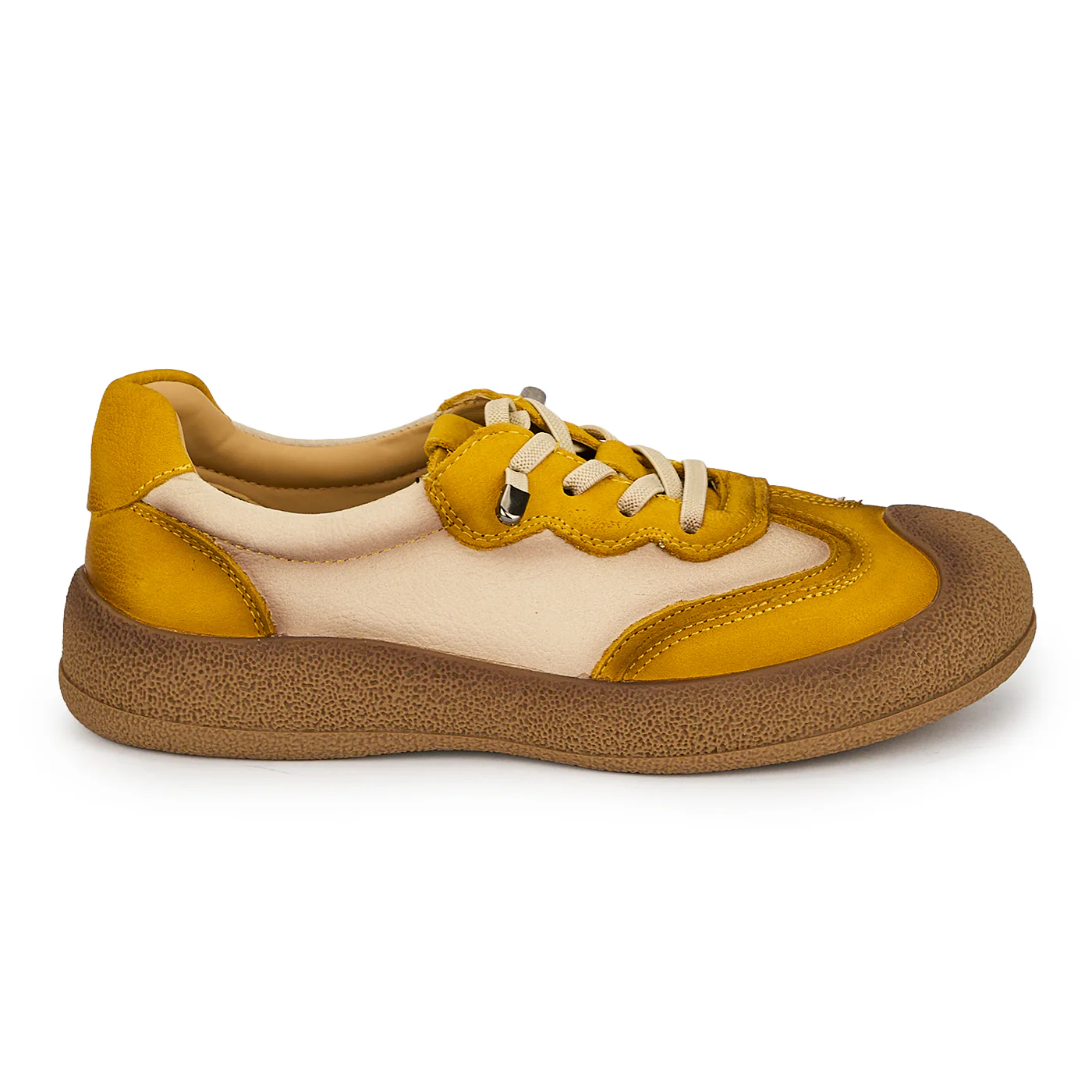 Pantofi dama din piele naturala galbena cu talpa joasa 19274
