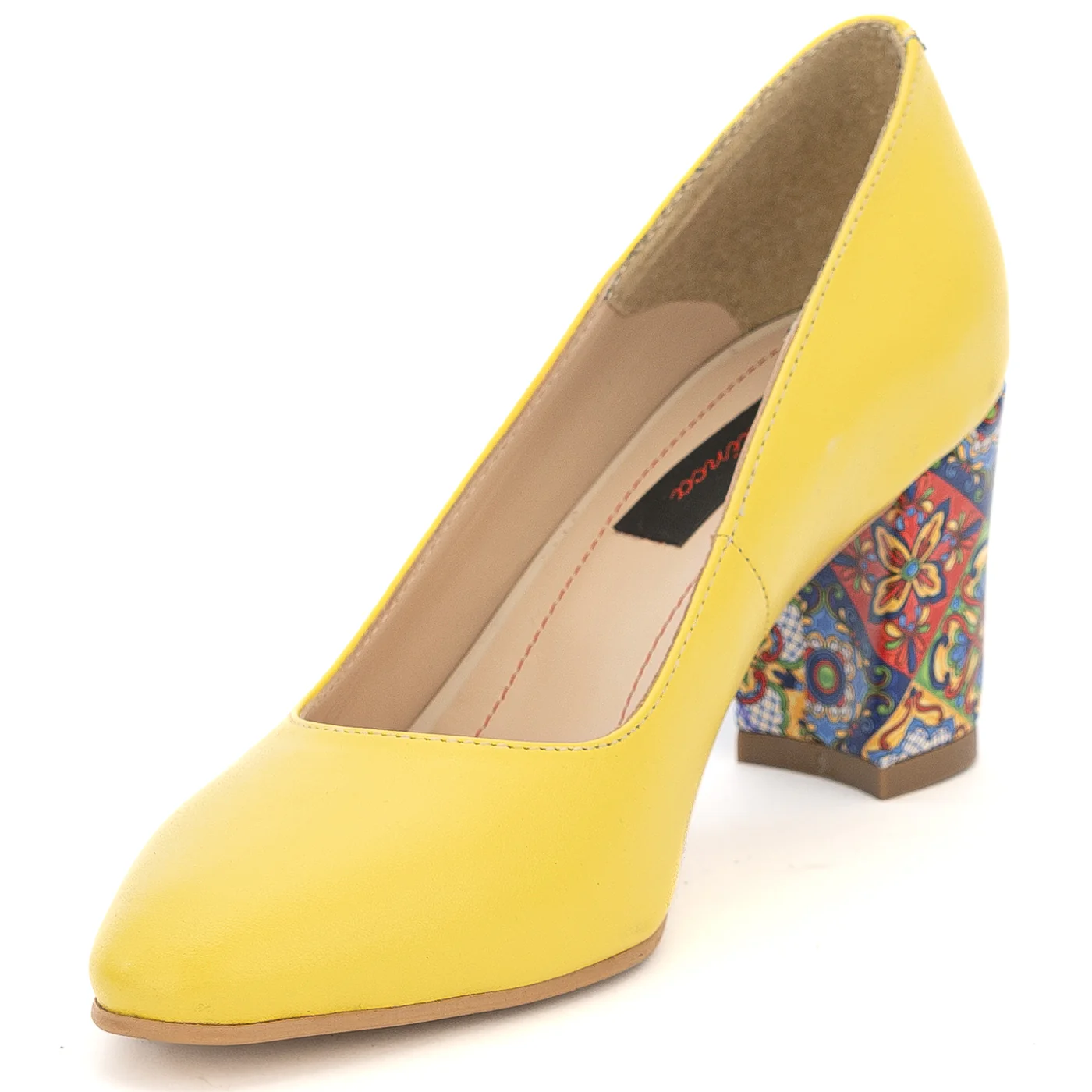 Pantofi dama din piele naturala galbena cu toc gros 13996 - Image 3
