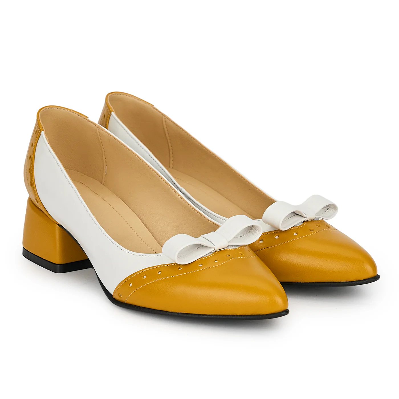 Pantofi dama din piele naturala galbena cu toc gros 4 cm 19218 - Image 4