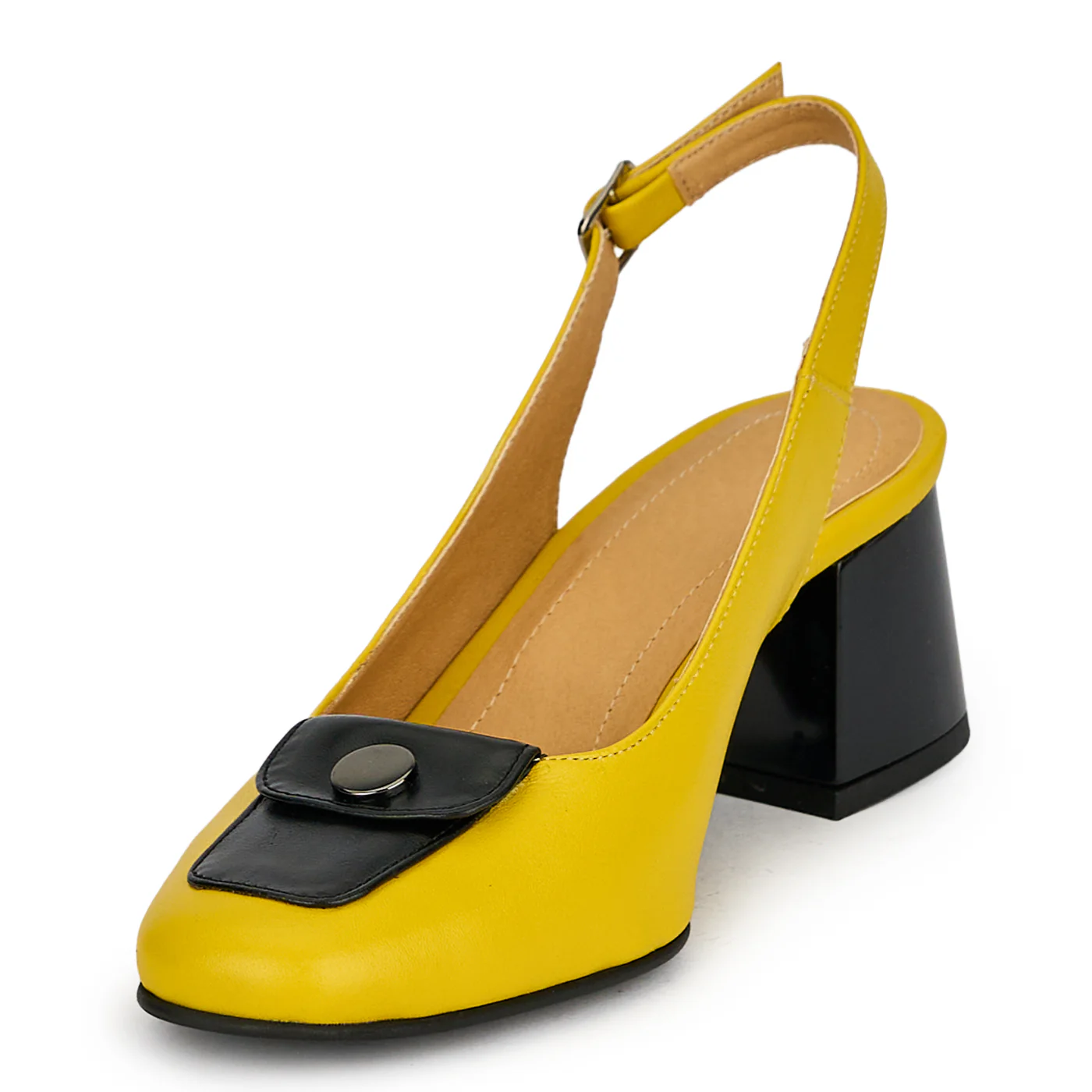 Pantofi dama din piele naturala galbena cu toc gros 5.5 cm 19834 - Image 3