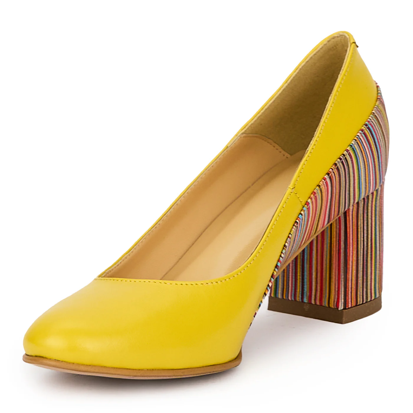 Pantofi dama din piele naturala galbena cu toc gros 6 cm 15548 - Image 3