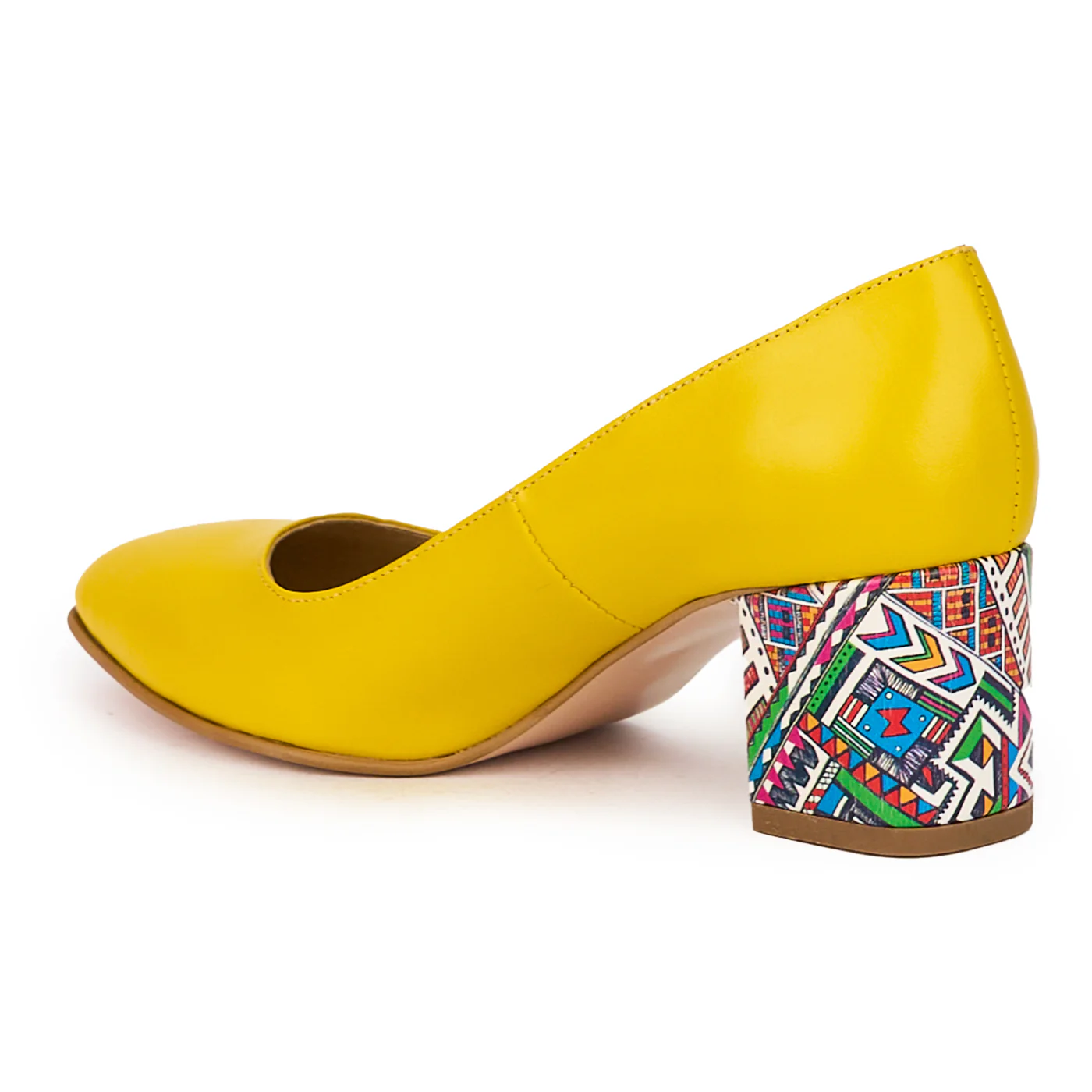 Pantofi dama din piele naturala galbena cu toc gros 6 cm 15978 - Image 2