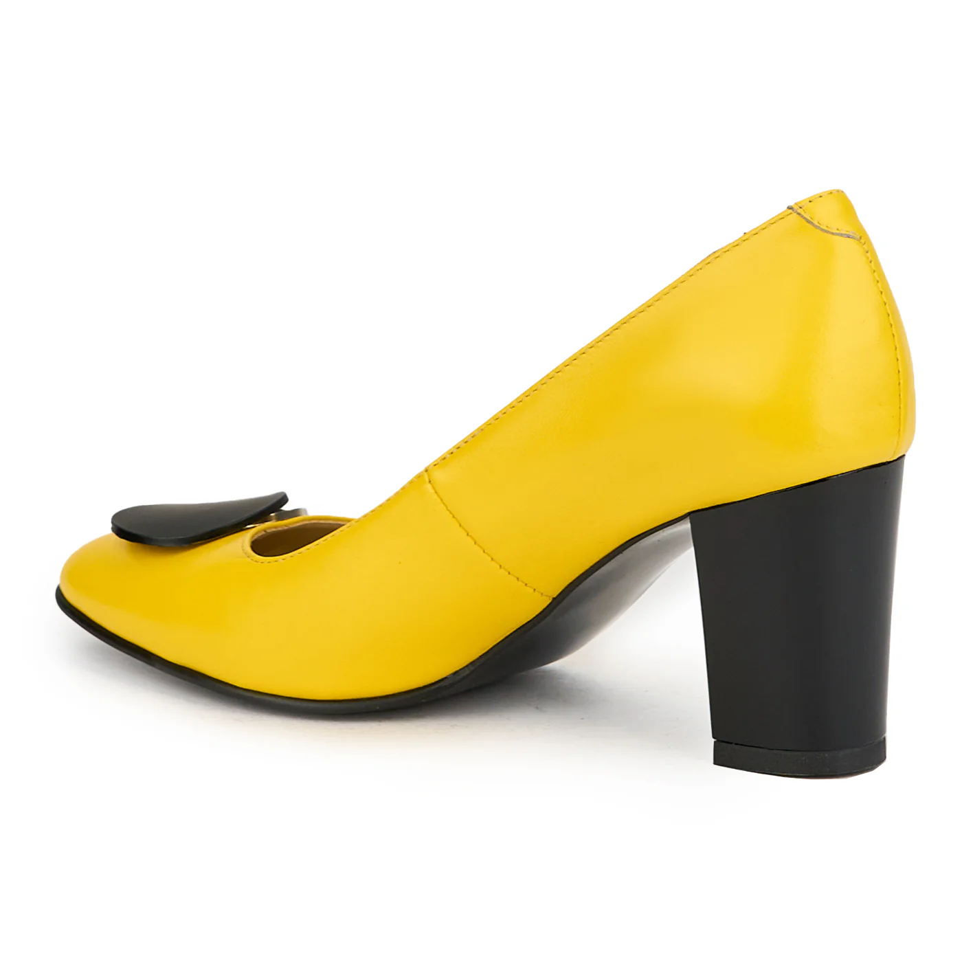 Pantofi dama din piele naturala galbena cu toc gros 7.5 cm 15104 - Image 2