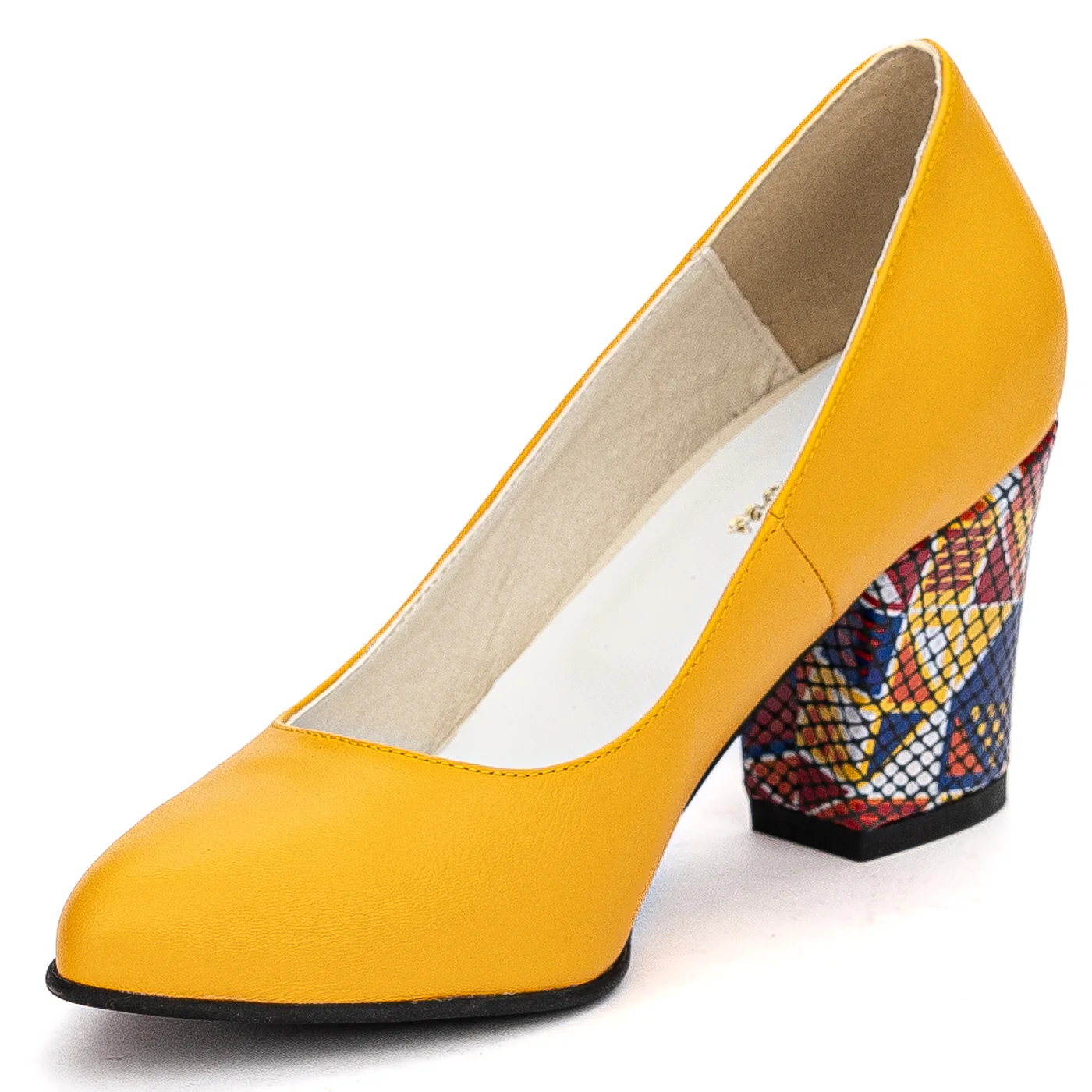 Pantofi dama din piele naturala galbena cu toc gros 7.5cm 13705 - Image 3