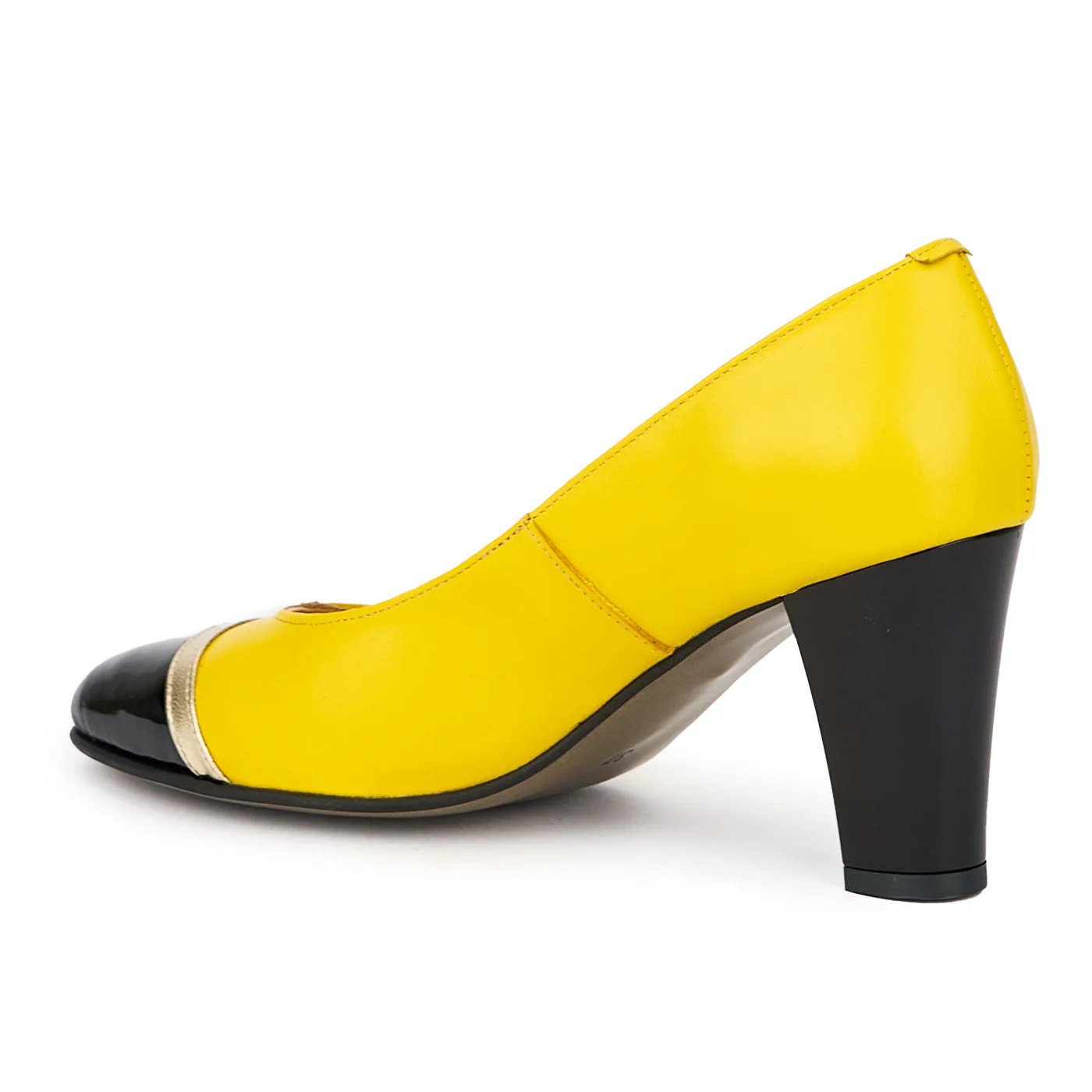 Pantofi dama din piele naturala galbena cu toc gros 8 cm 15433 - Image 2