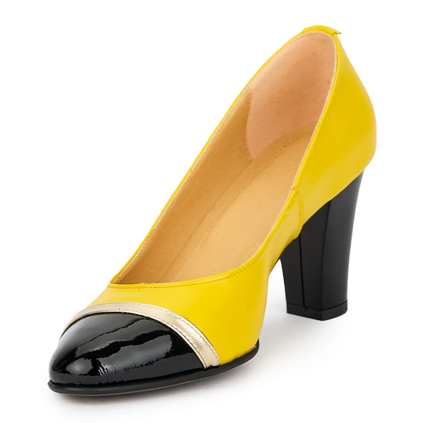 Pantofi dama din piele naturala galbena cu toc gros 8 cm 15433 - Image 3