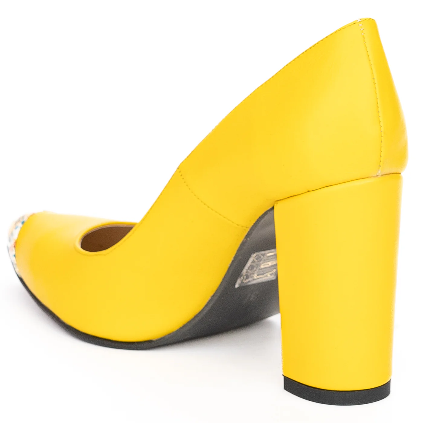 Pantofi dama din piele naturala galbena cu toc gros 9 cm 13924 - Image 2