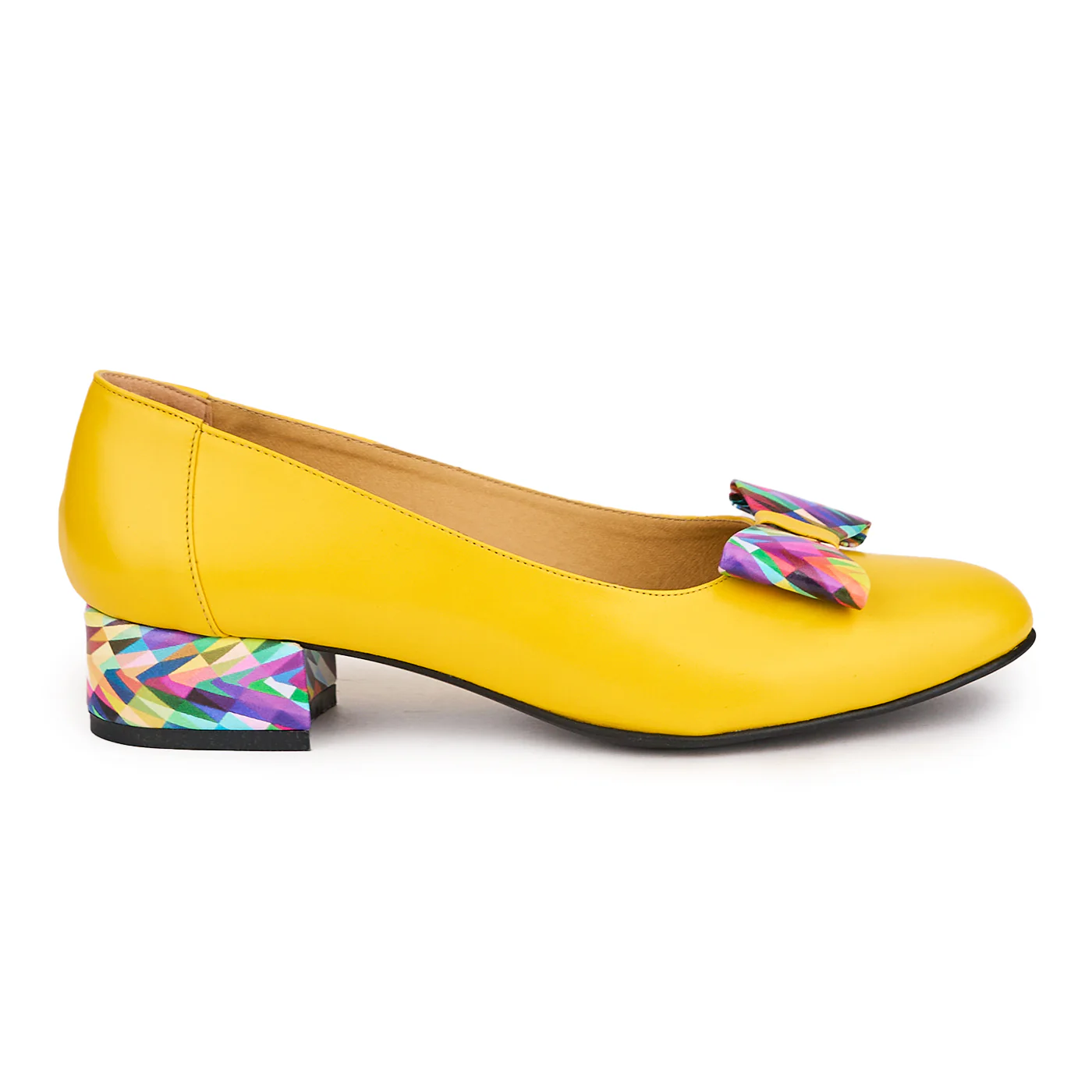 Pantofi dama din piele naturala galbena cu toc mic 3.5 cm 16475