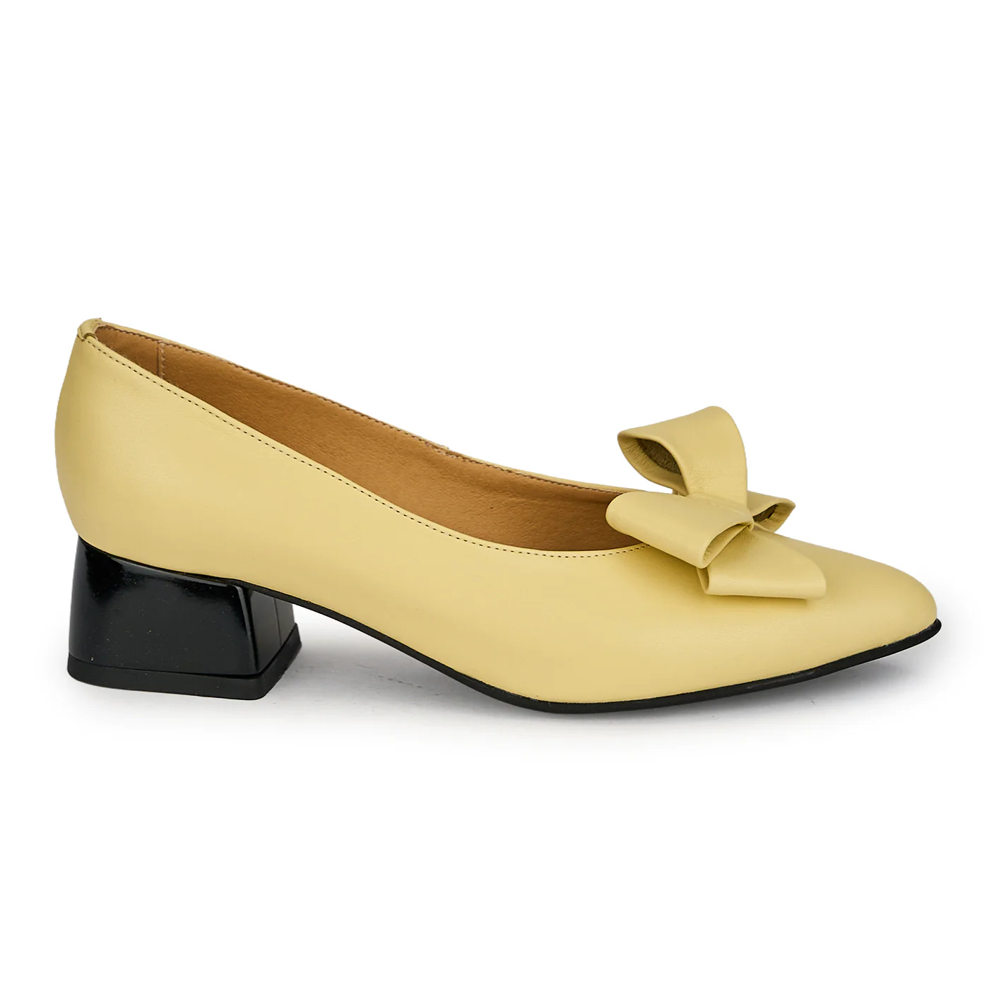 Pantofi dama din piele naturala galbena cu toc mic 4 cm 19837