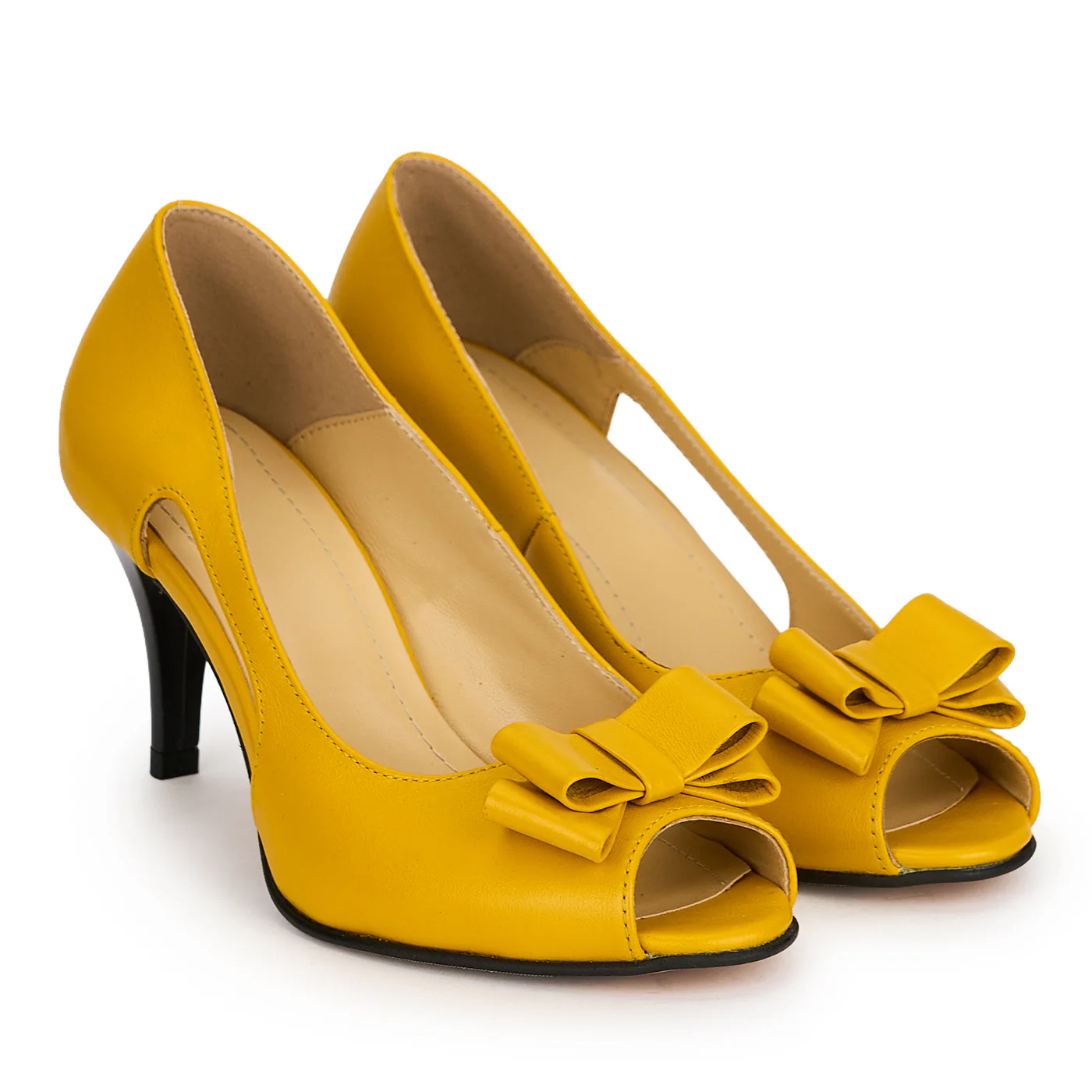 Pantofi damă din piele naturală galbena cu toc subtire 7.5 cm 19574 - Image 4