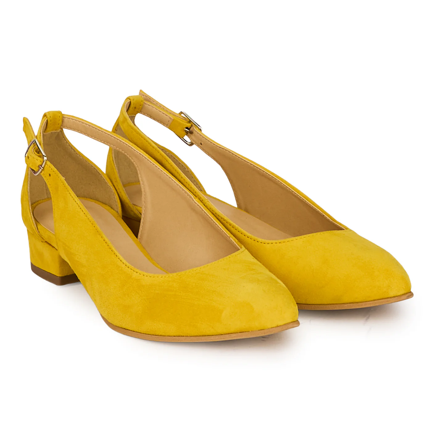 Pantofi dama din piele naturala galbena decupati lateral cu toc mic 3 cm 18427 - Image 4