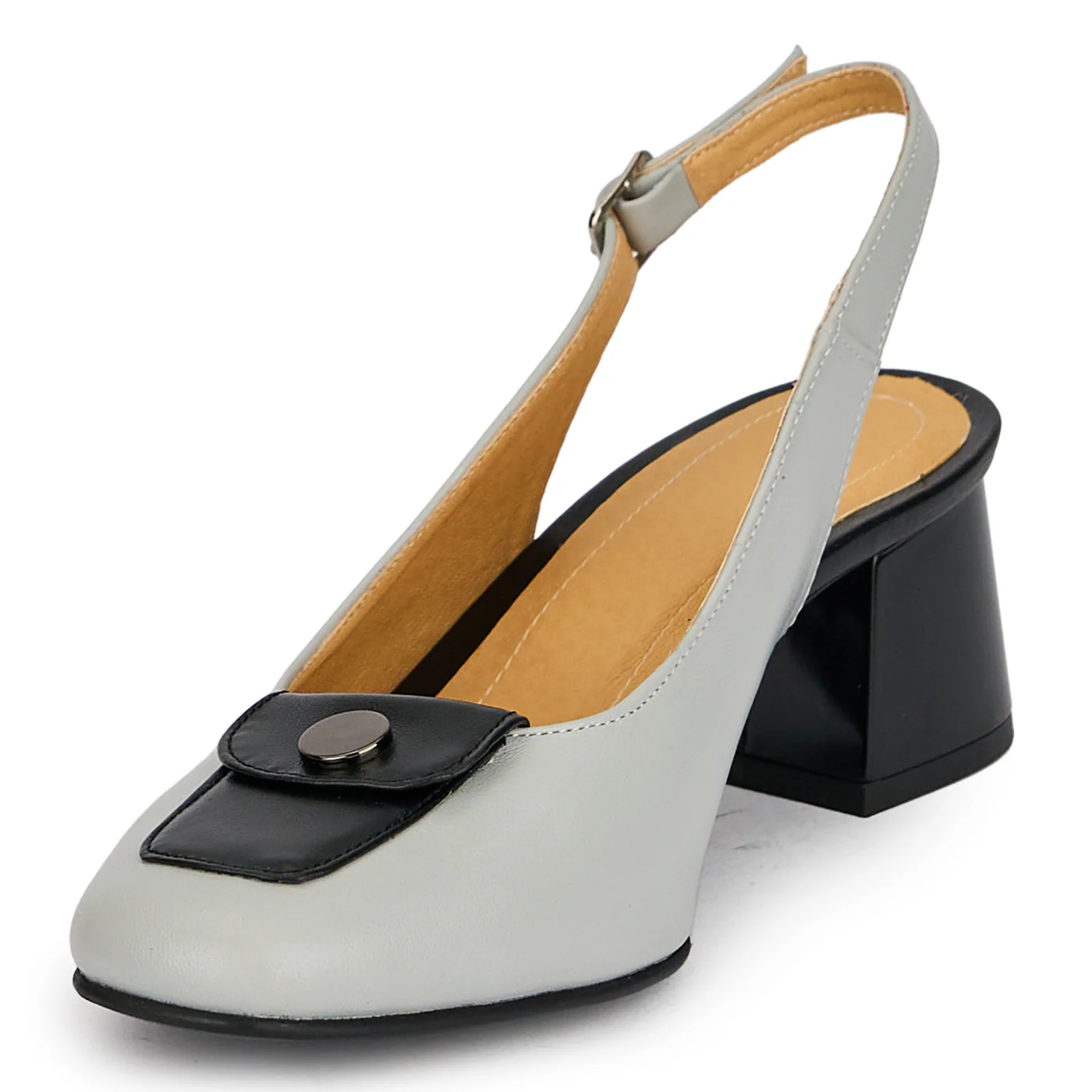 Pantofi dama din piele naturala gri cu toc gros 5.5 cm 19840 - Image 3