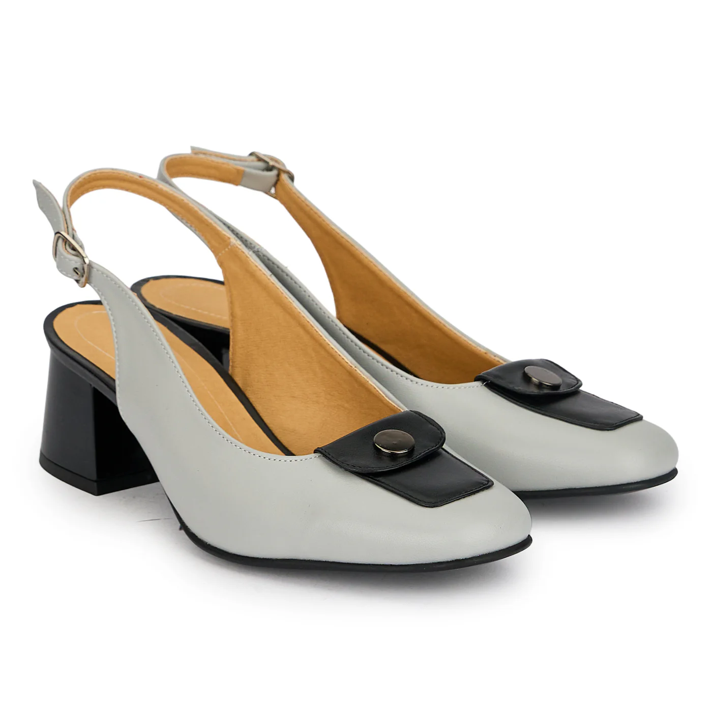 Pantofi dama din piele naturala gri cu toc gros 5.5 cm 19840 - Image 4