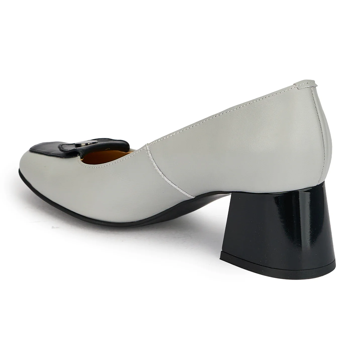 Pantofi dama din piele naturala gri cu toc gros 5.5 cm 19844 - Image 2