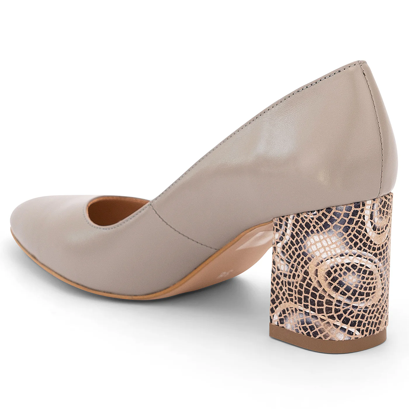 Pantofi dama din piele naturala gri cu toc gros 7 cm 14190 - Image 2