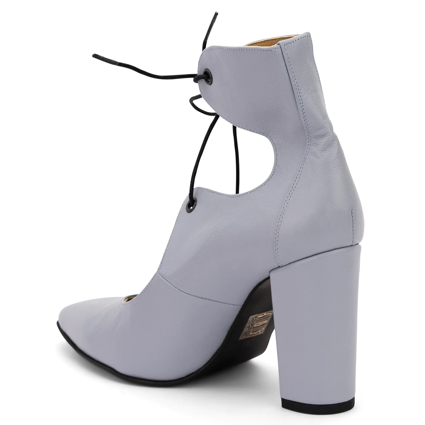 Pantofi dama din piele naturala gri cu toc gros 9.5 cm 14063 - Image 2