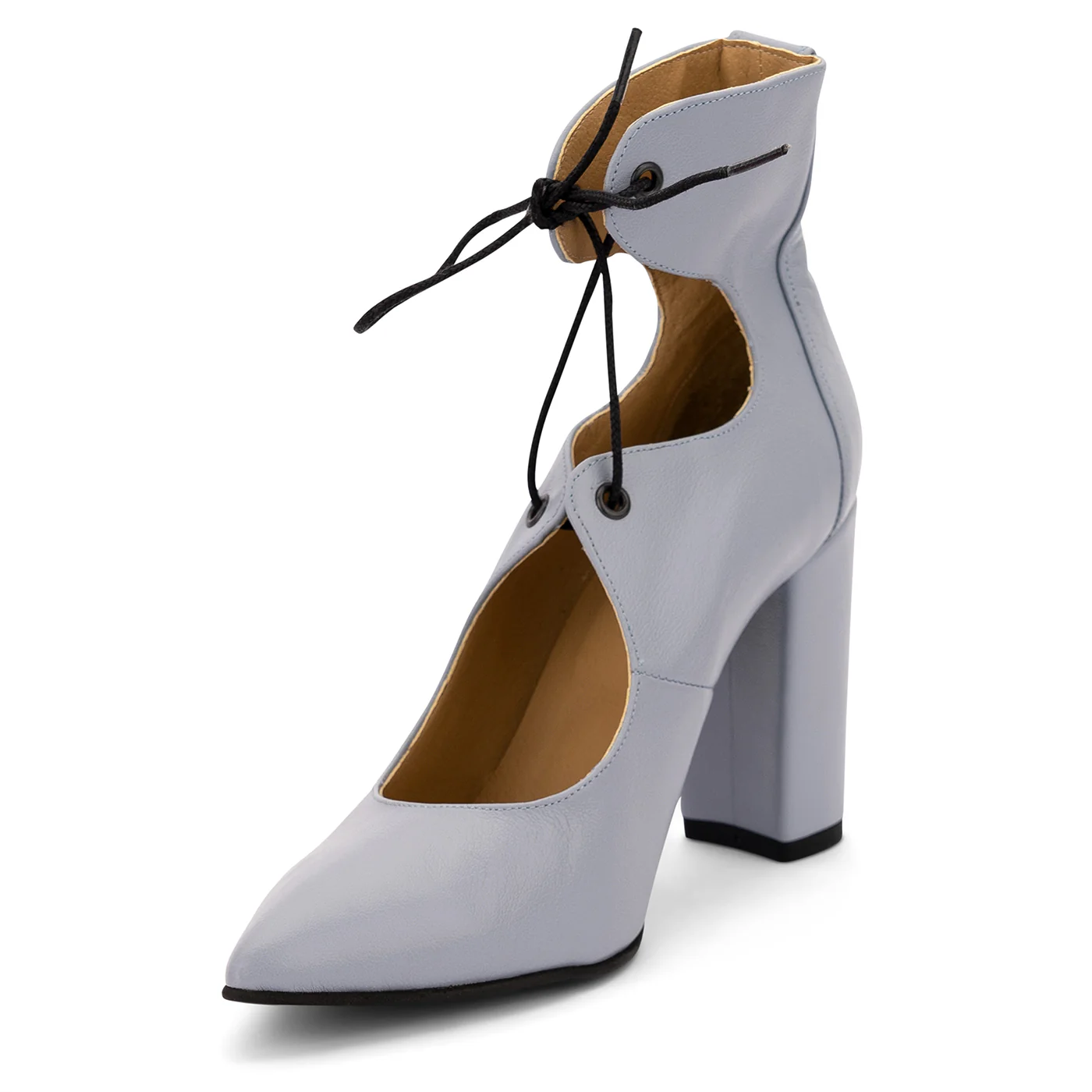 Pantofi dama din piele naturala gri cu toc gros 9.5 cm 14063 - Image 3