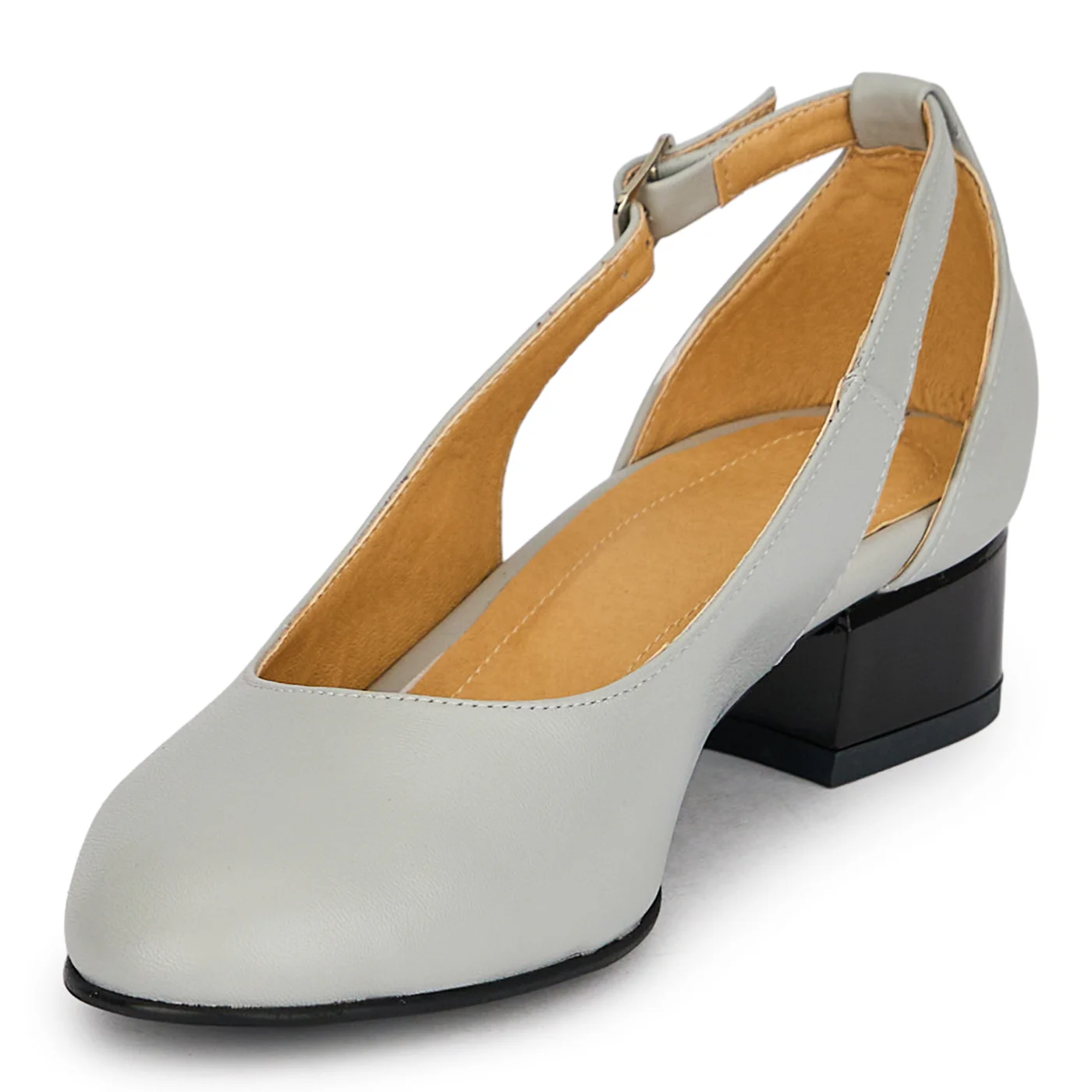 Pantofi dama din piele naturala gri cu toc mic 3.5 cm 19848 - Image 3