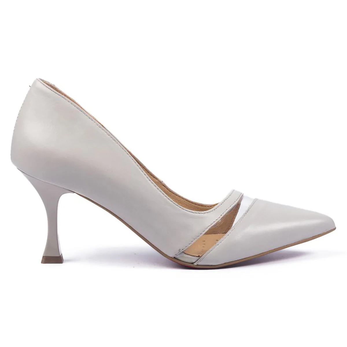 Pantofi dama din piele naturala gri cu toc subtire 7 cm 15783