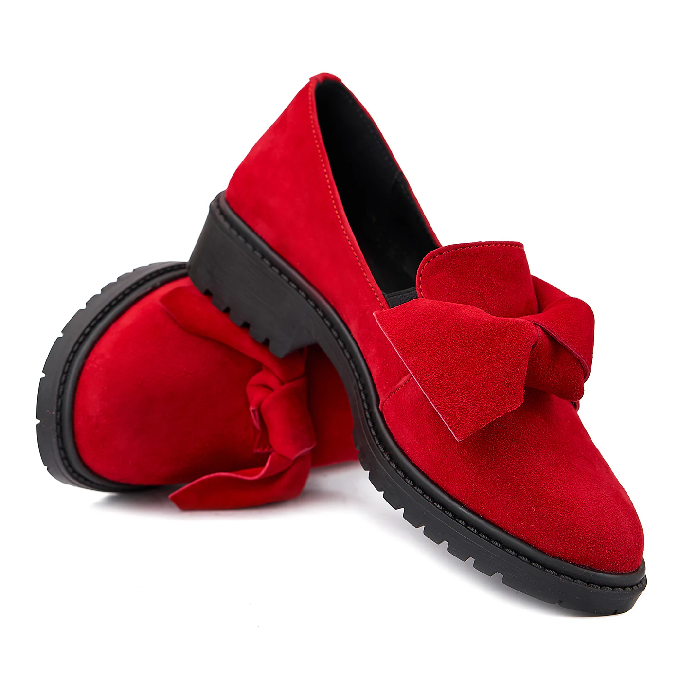 Pantofi dama din piele naturala intoarsa rosie 1377 - Image 4