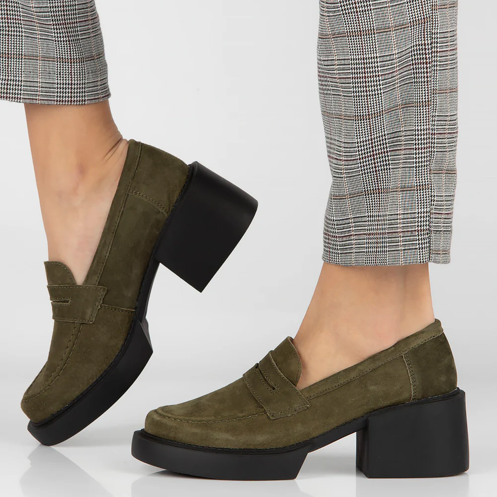 Pantofi dama din piele naturala kaki 13958 - Image 3