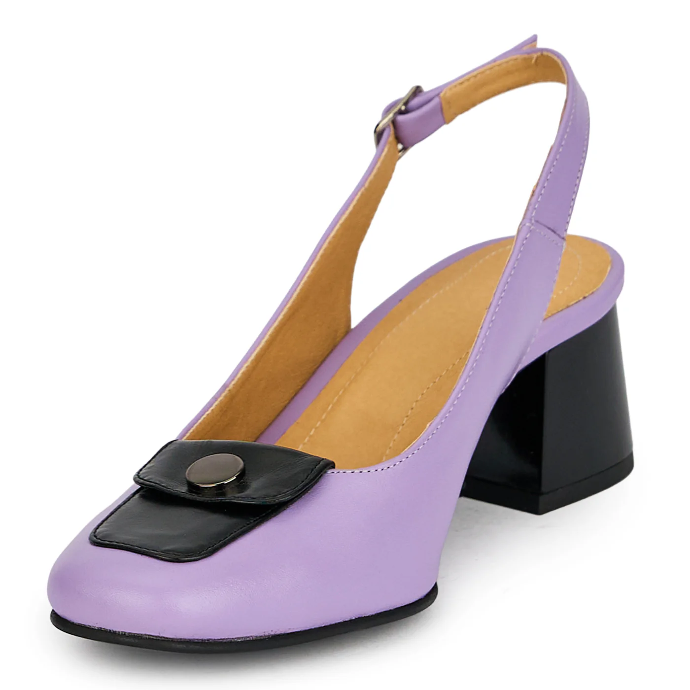 Pantofi dama din piele naturala lila cu toc gros 5.5 cm 19835 - Image 3