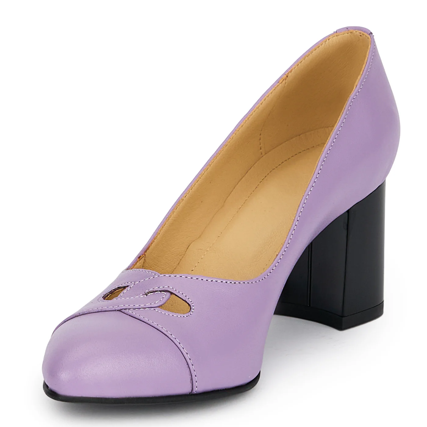 Pantofi dama din piele naturala lila cu toc gros 6.5 cm 19188 - Image 3