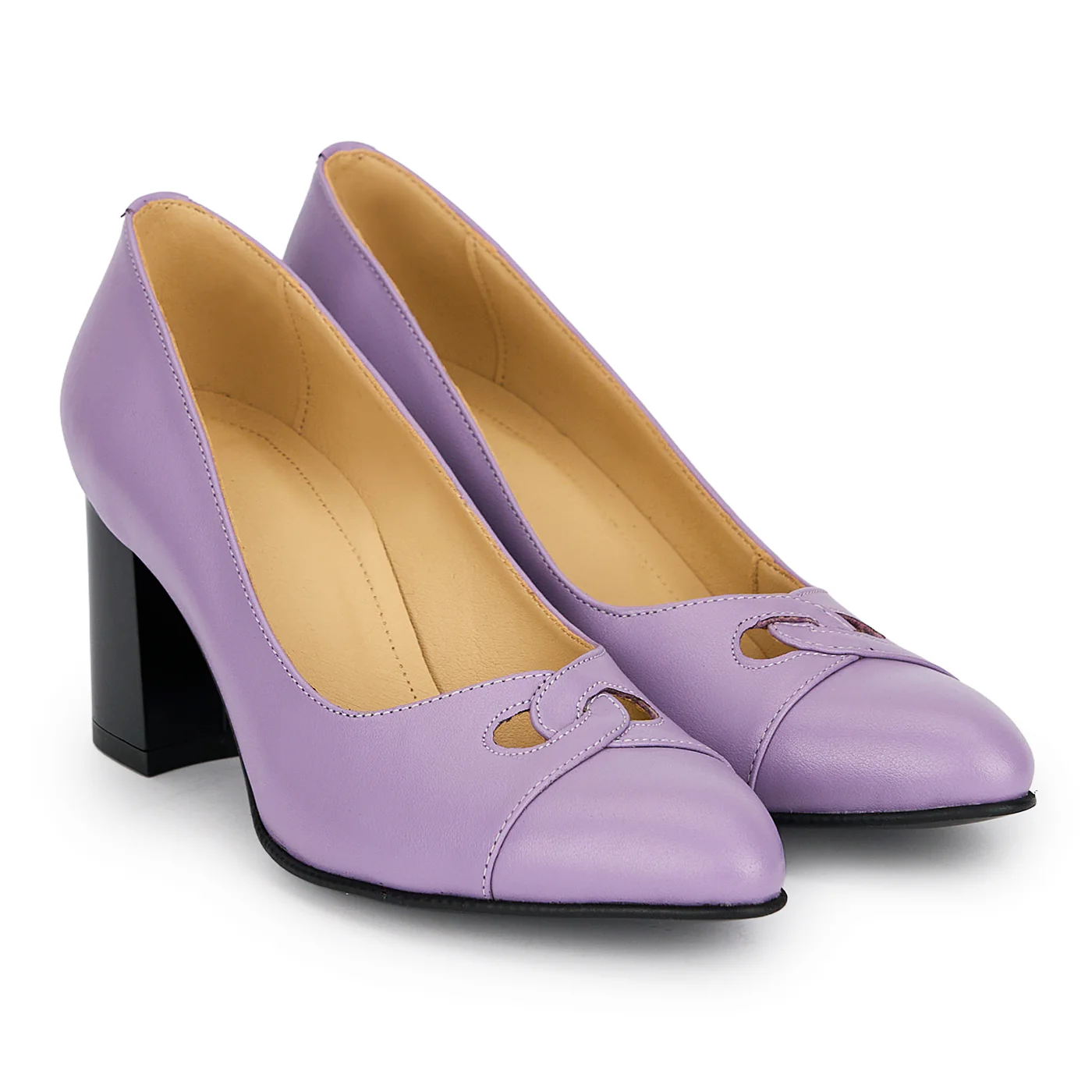 Pantofi dama din piele naturala lila cu toc gros 6.5 cm 19188 - Image 4