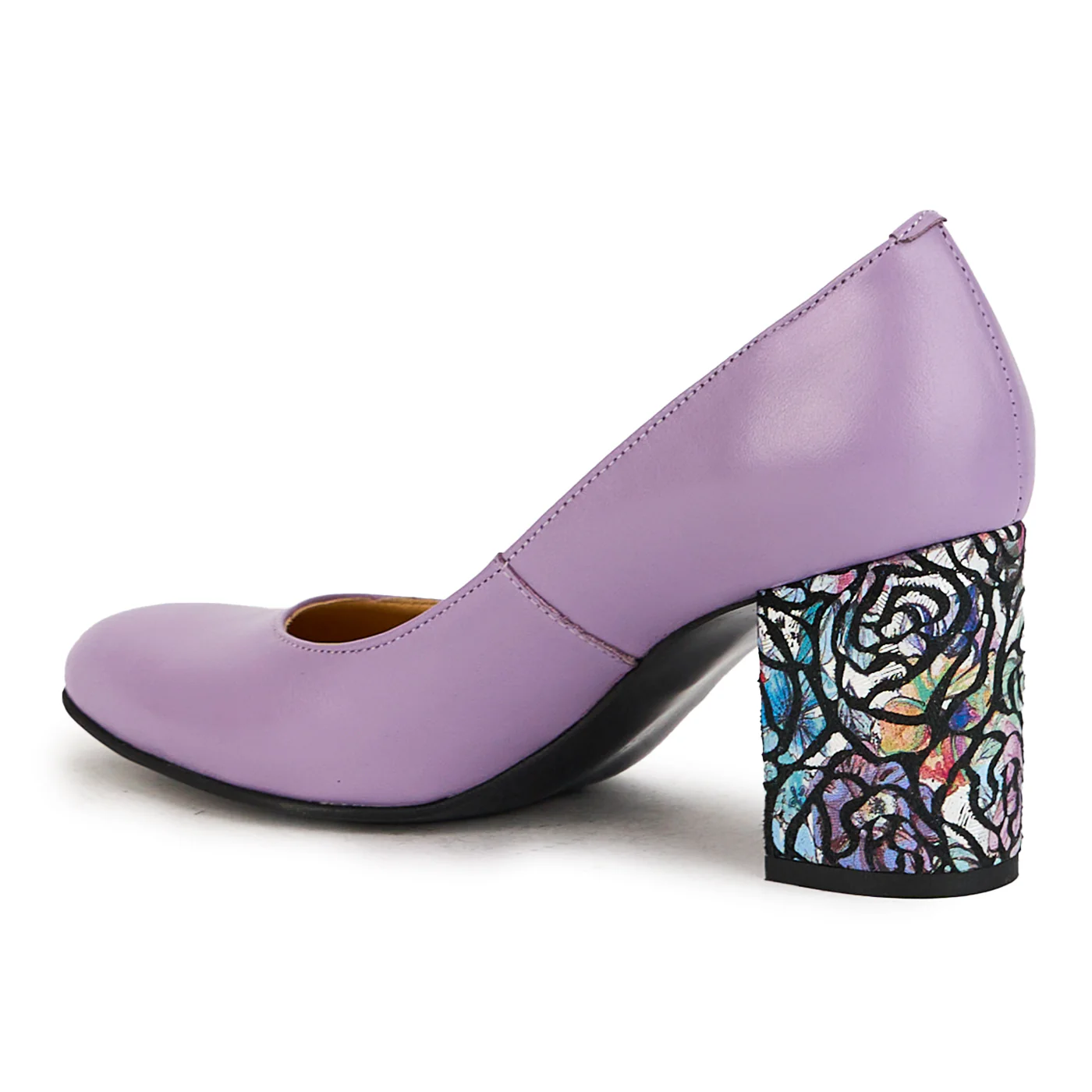 Pantofi dama din piele naturala lila cu toc gros 7.5 cm 17380 - Image 2