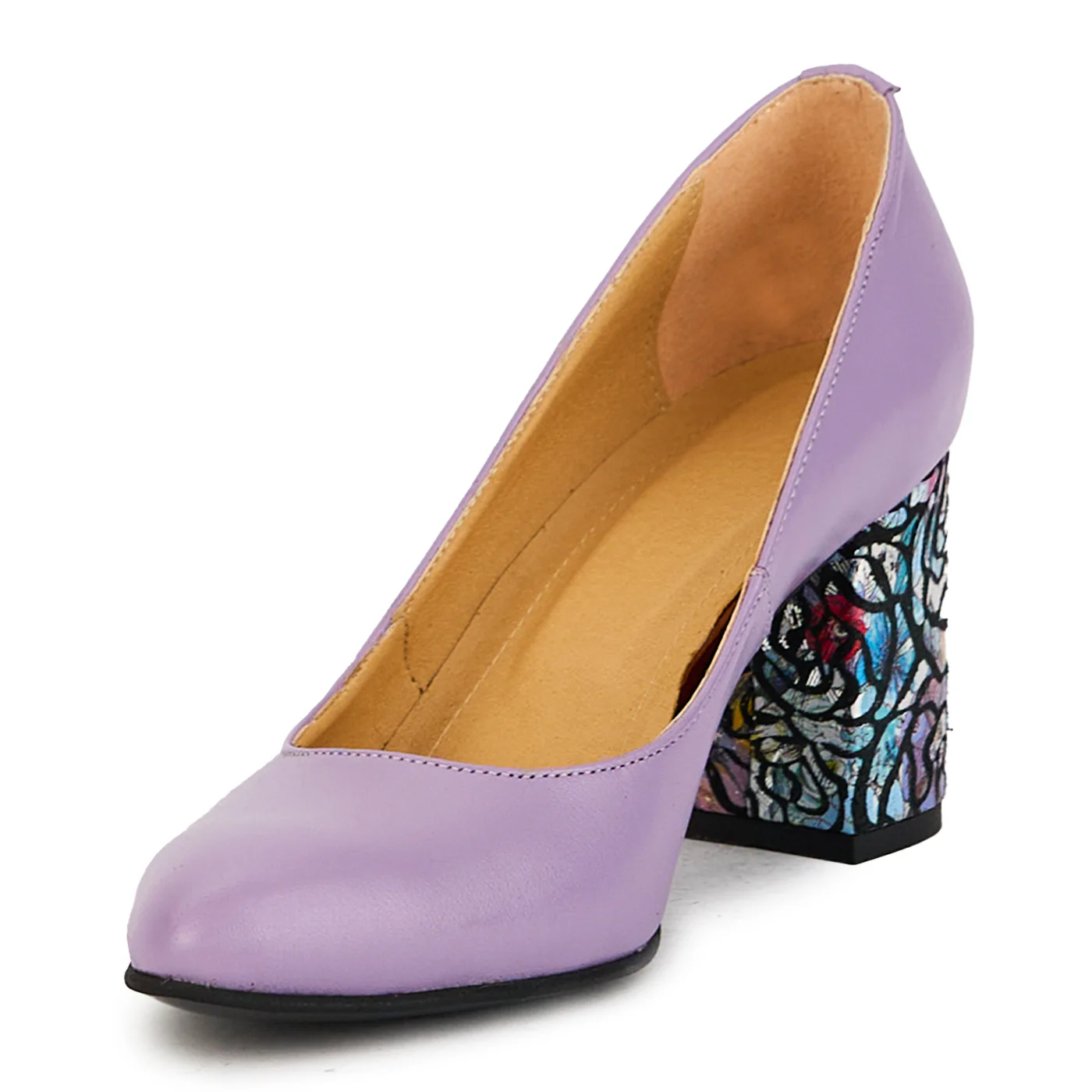 Pantofi dama din piele naturala lila cu toc gros 7.5 cm 17380 - Image 3