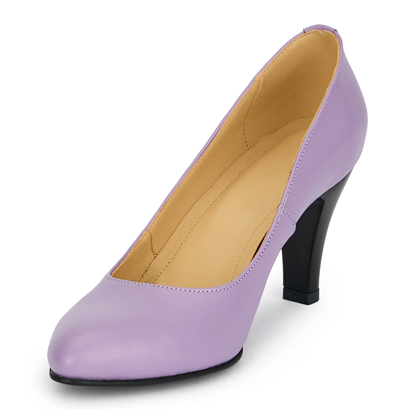 Pantofi dama din piele naturala lila cu toc gros 8 cm 19224 - Image 3