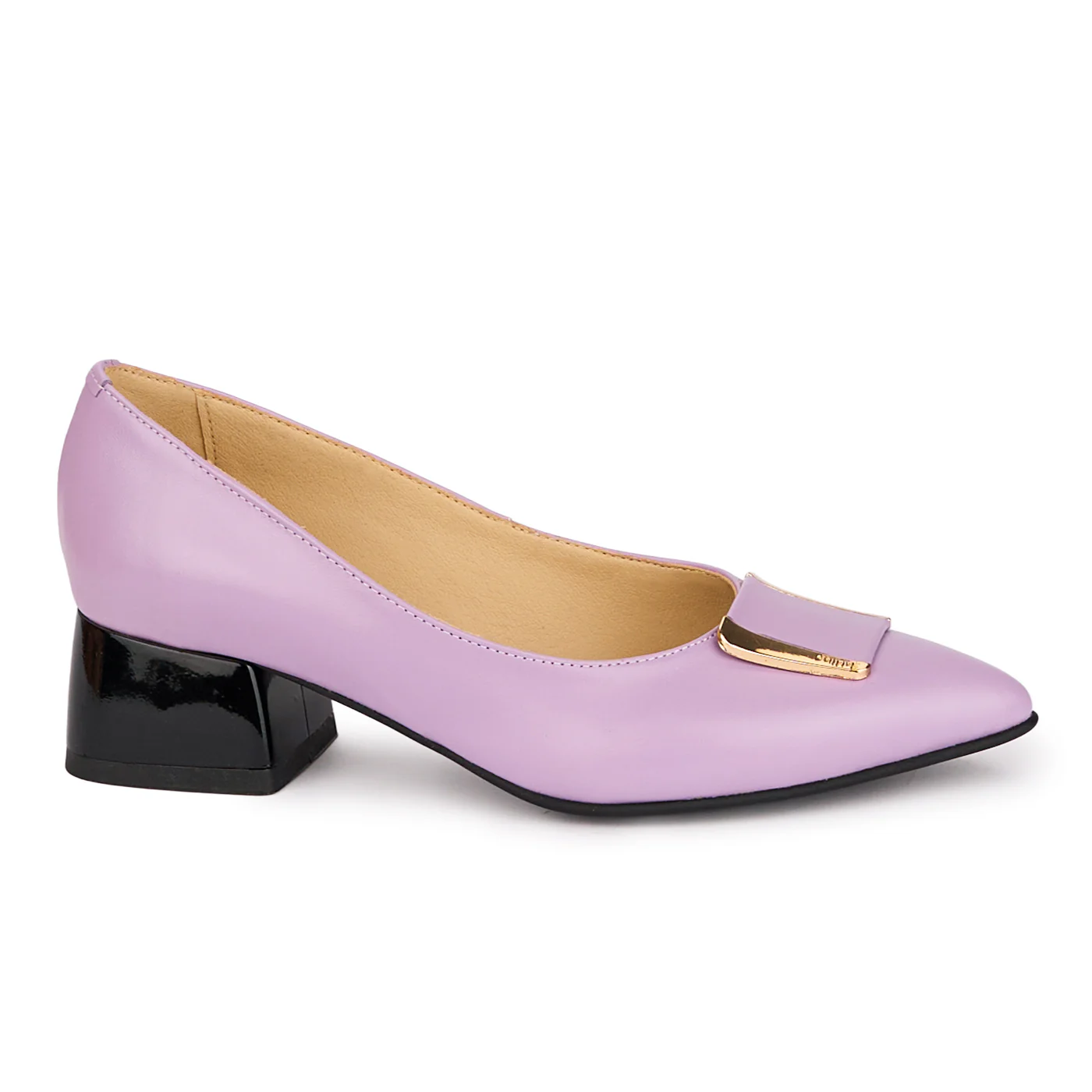 Pantofi dama din piele naturala lila cu toc mic 4 cm 18607