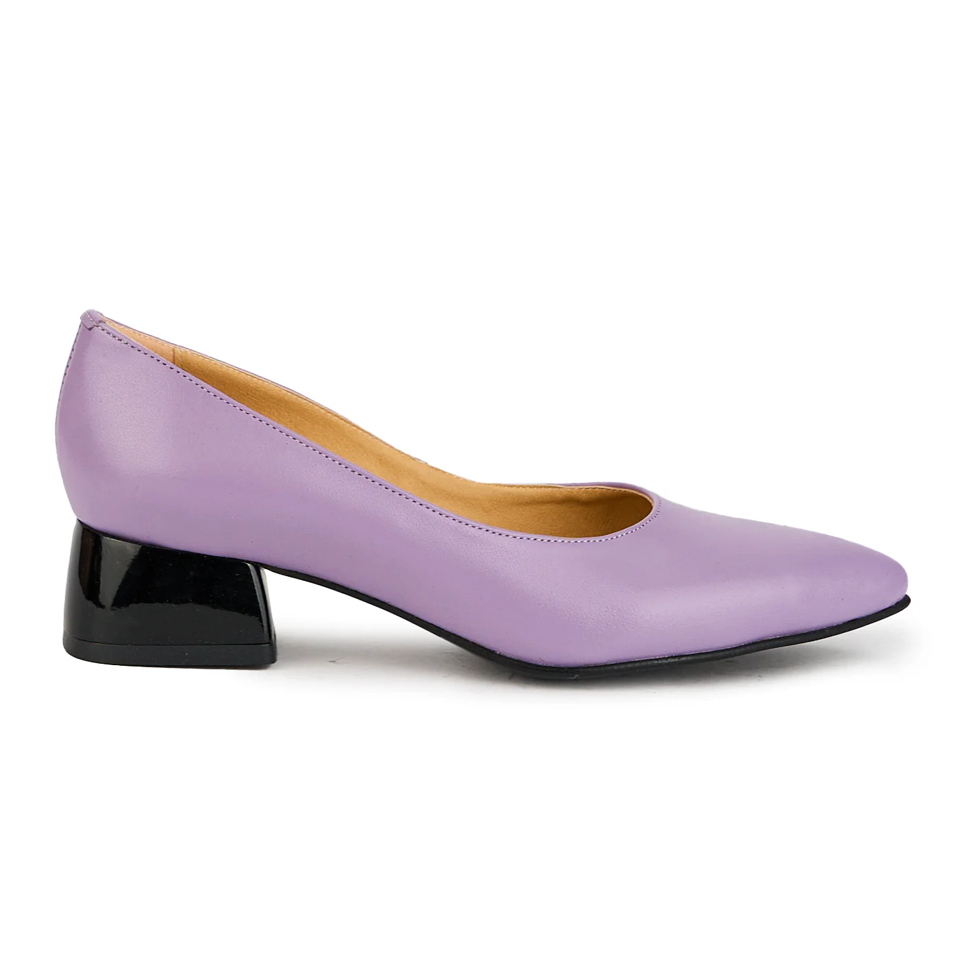 Pantofi dama din piele naturala lila cu toc gros 4 cm 17385