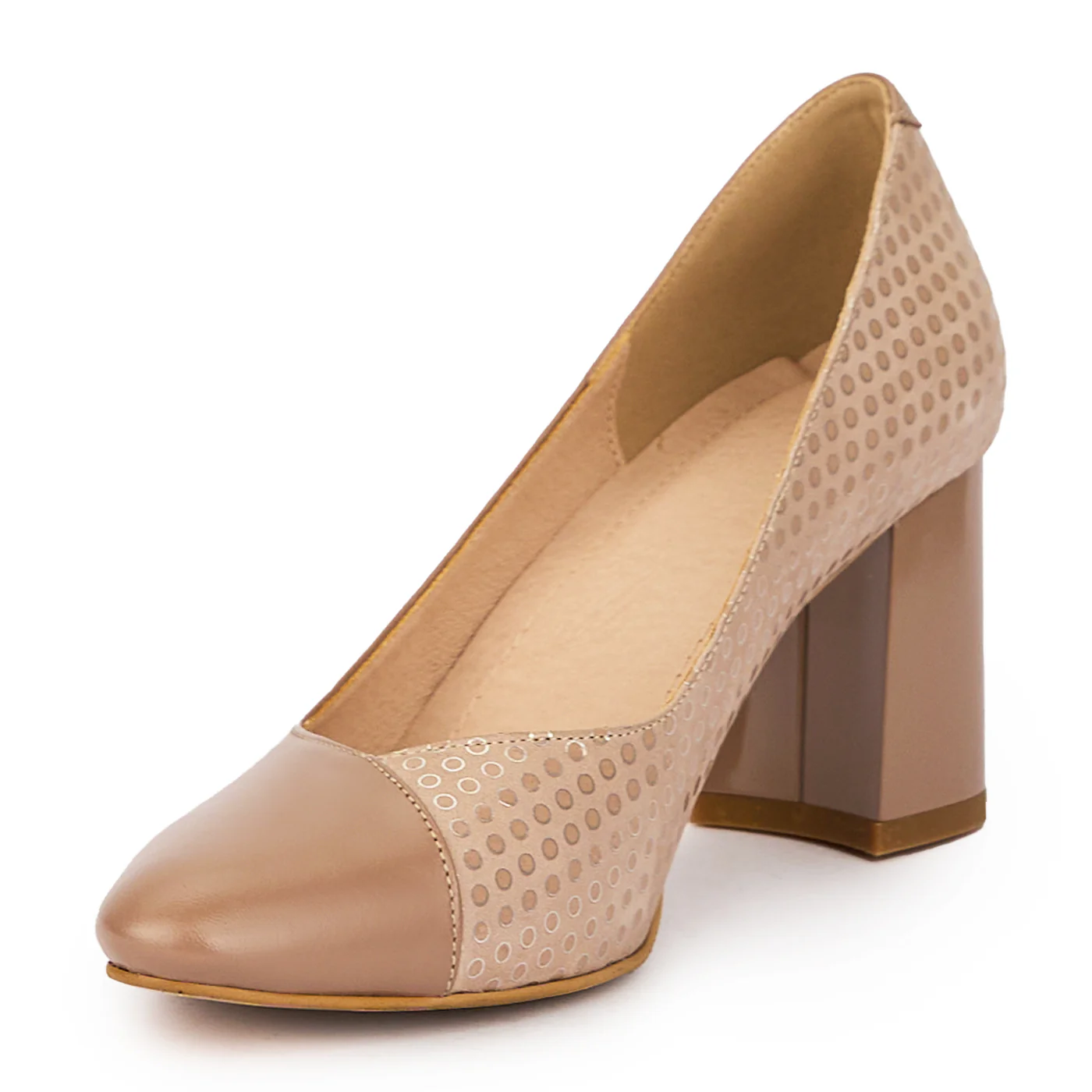 Pantofi dama din piele naturala maro-cappuccino cu toc gros 7.5 cm 15546 - Image 3
