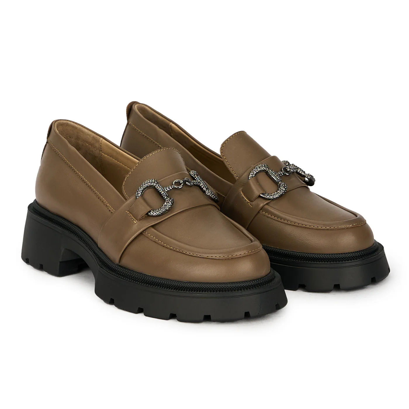 Pantofi dama din piele naturala maro cu accesoriu metalic 17837 - Image 4