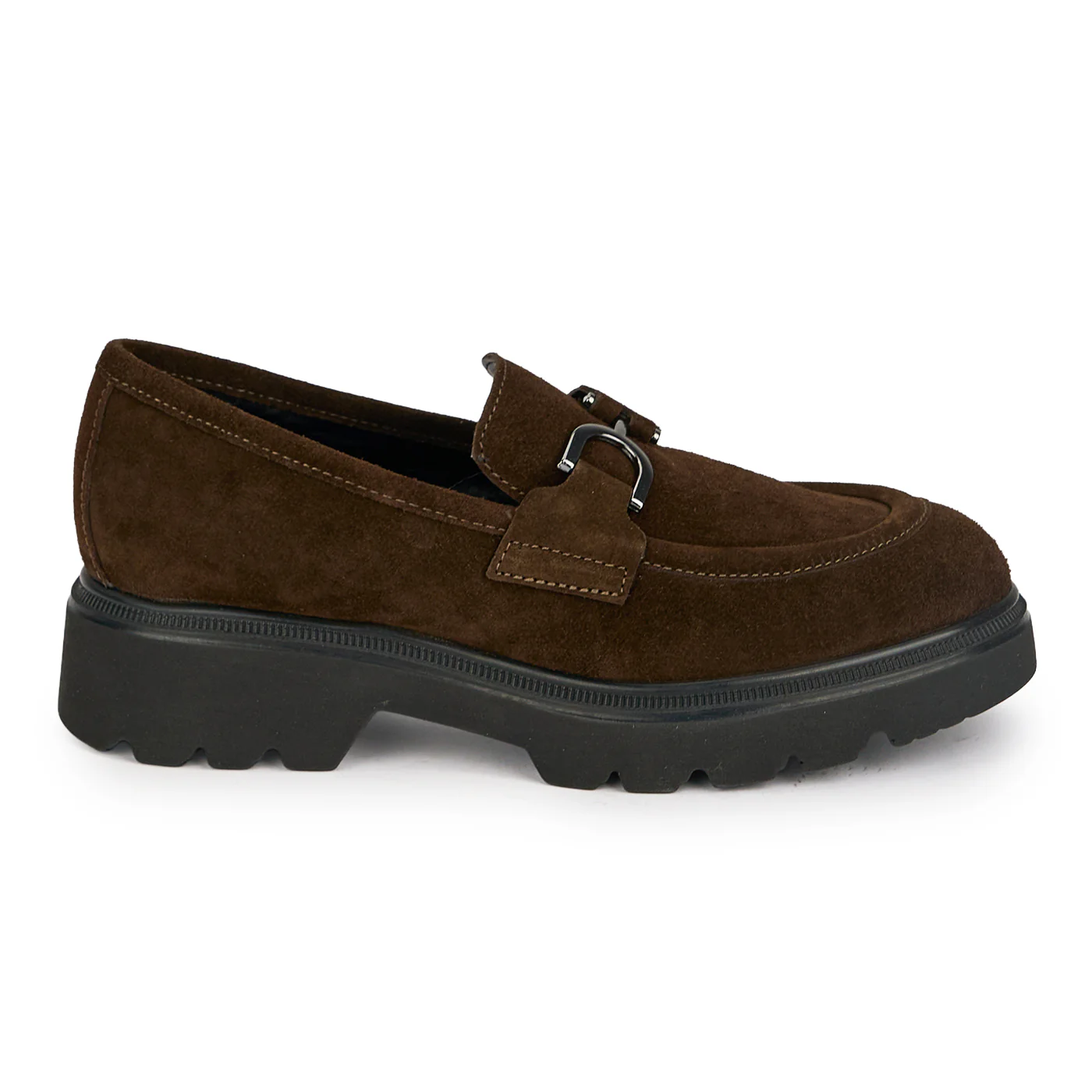 Pantofi dama din piele naturala maro cu accesoriu metalic 19098