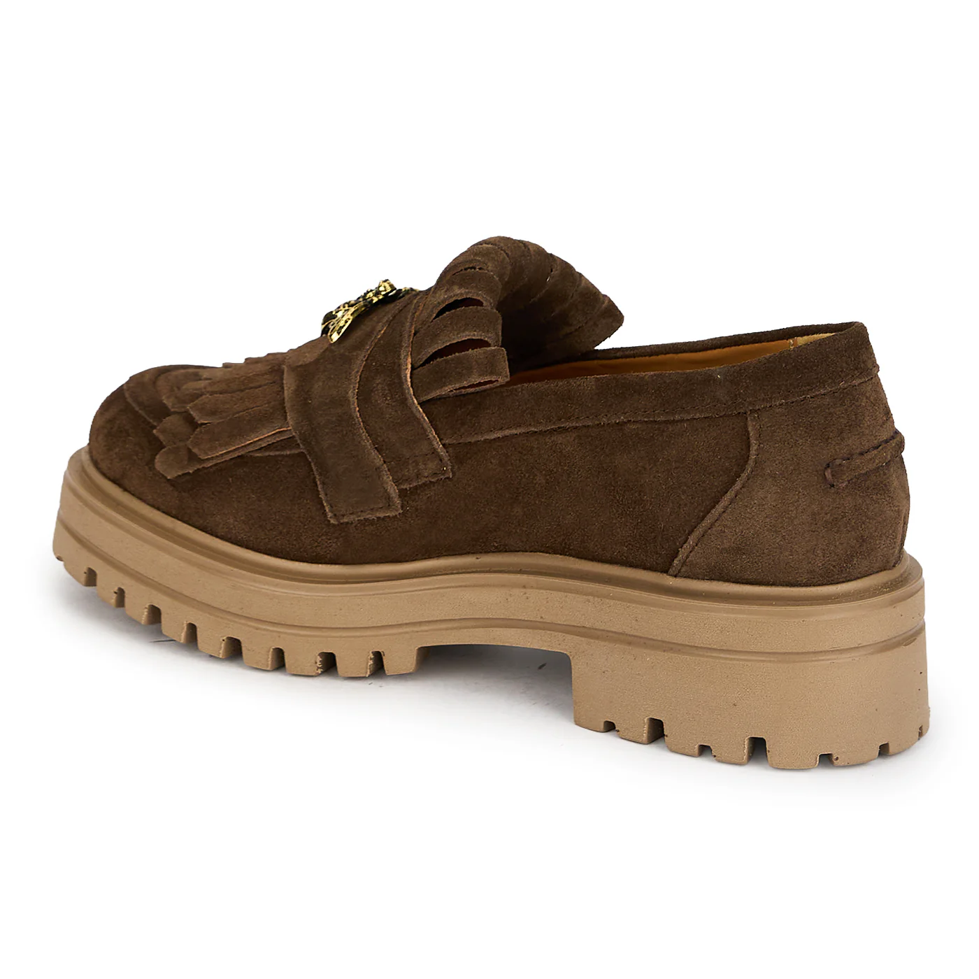 Pantofi dama din piele naturala maro cu accesoriu metalic 19823 - Image 2
