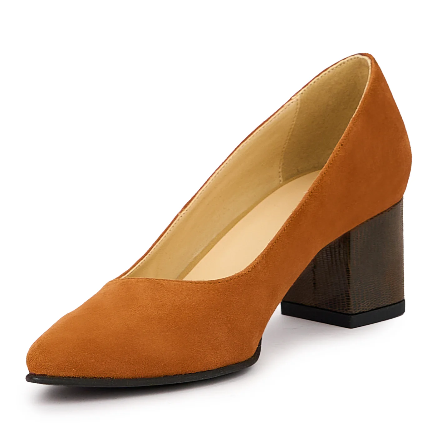 Pantofi dama din piele naturala maro cu toc gros 5.5 cm 14419 - Image 3