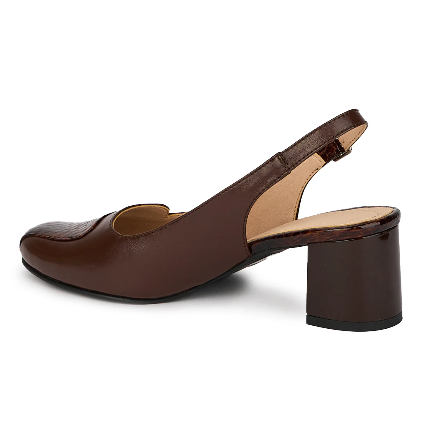 Pantofi dama din piele naturala maro cu toc gros 5.5 cm 18045 - Image 2