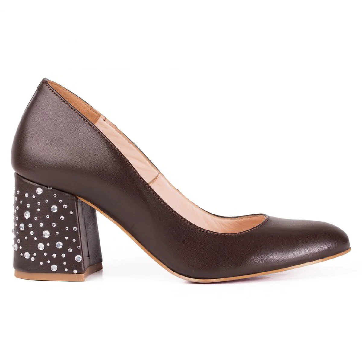 Pantofi dama din piele naturala maro cu toc gros 6.5 cm 15739