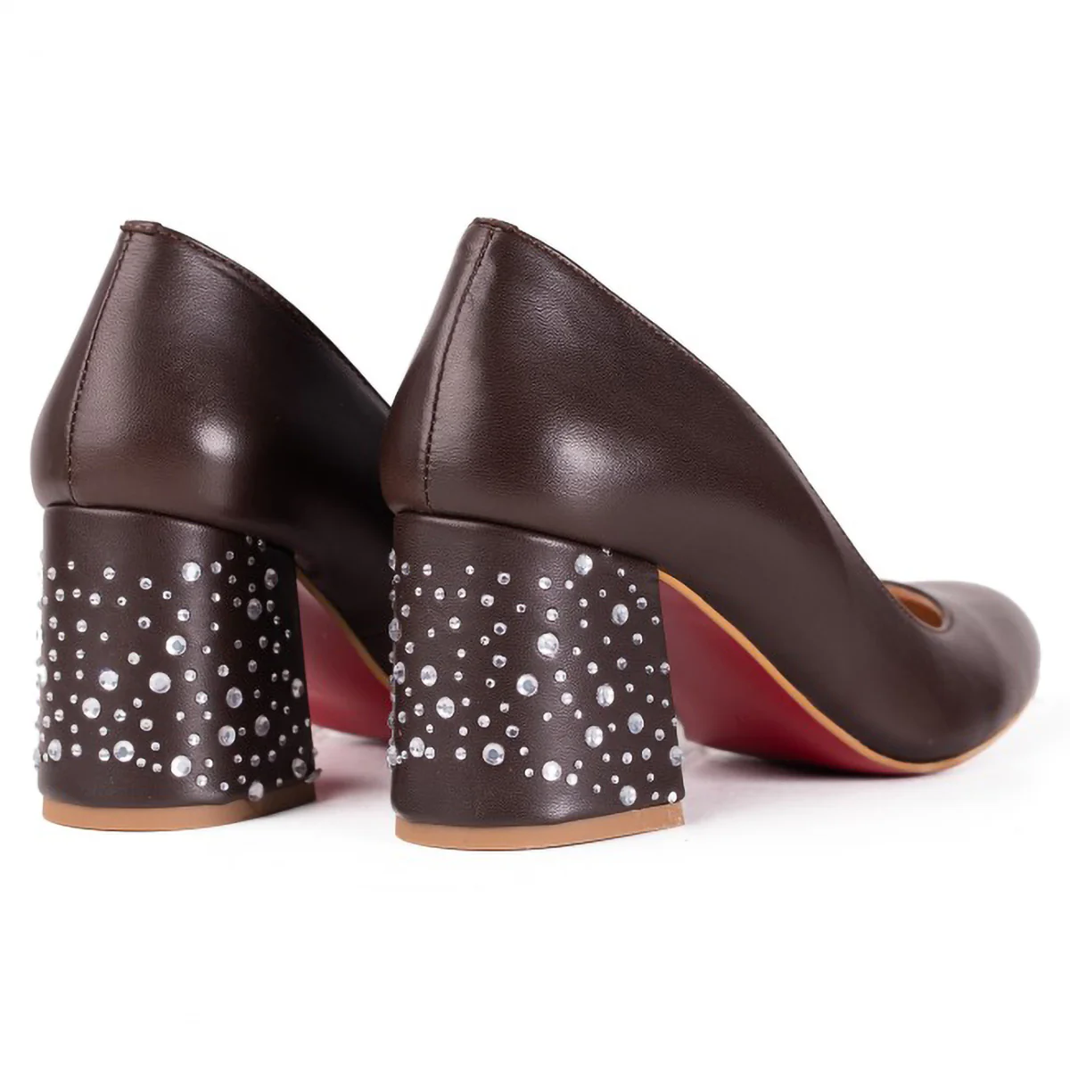 Pantofi dama din piele naturala maro cu toc gros 6.5 cm 15739 - Image 3